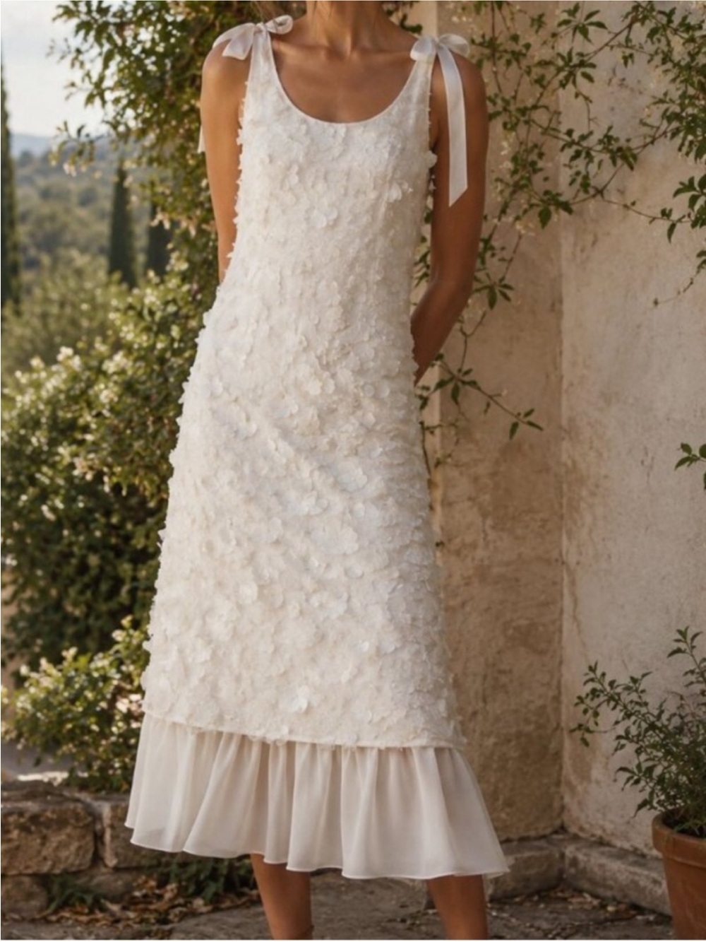 En Saison Ivory Sequin Floral Dress with Tie Straps - Picture 5 of 11